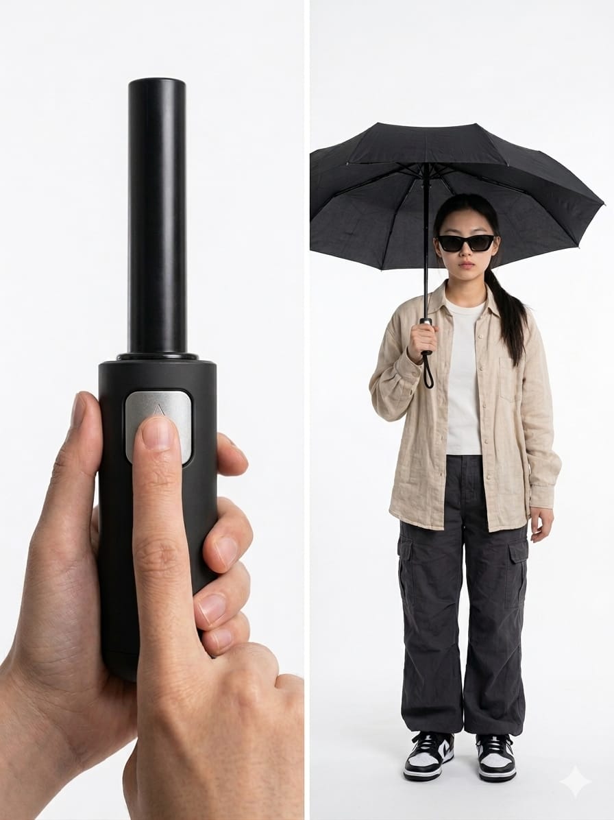 Premium Black Auto Open Umbrella | Strong Foldable Windproof Design