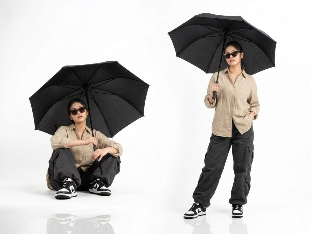 Premium All Black Foldable Umbrella – Luxury Windproof for Men & Women