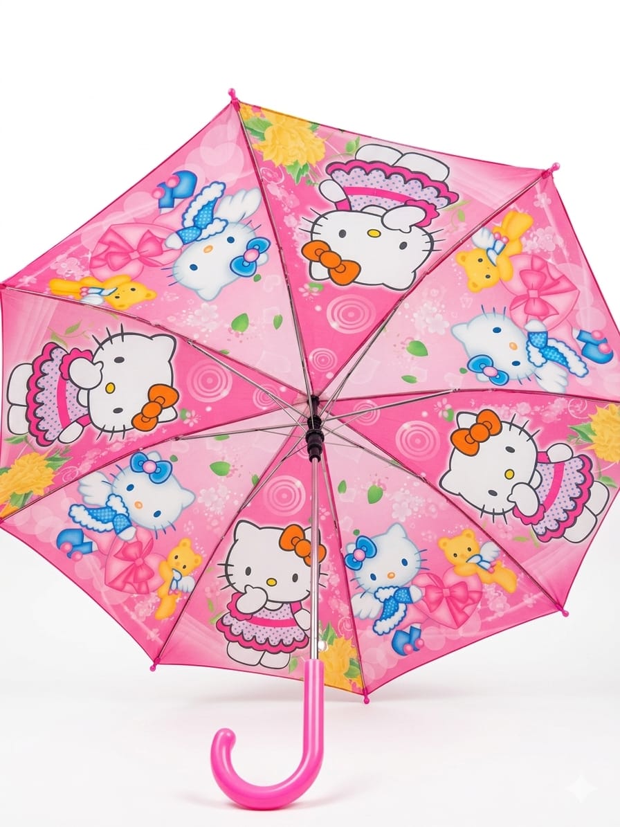 Pink Kids Umbrella with Transparent Plastic Cover