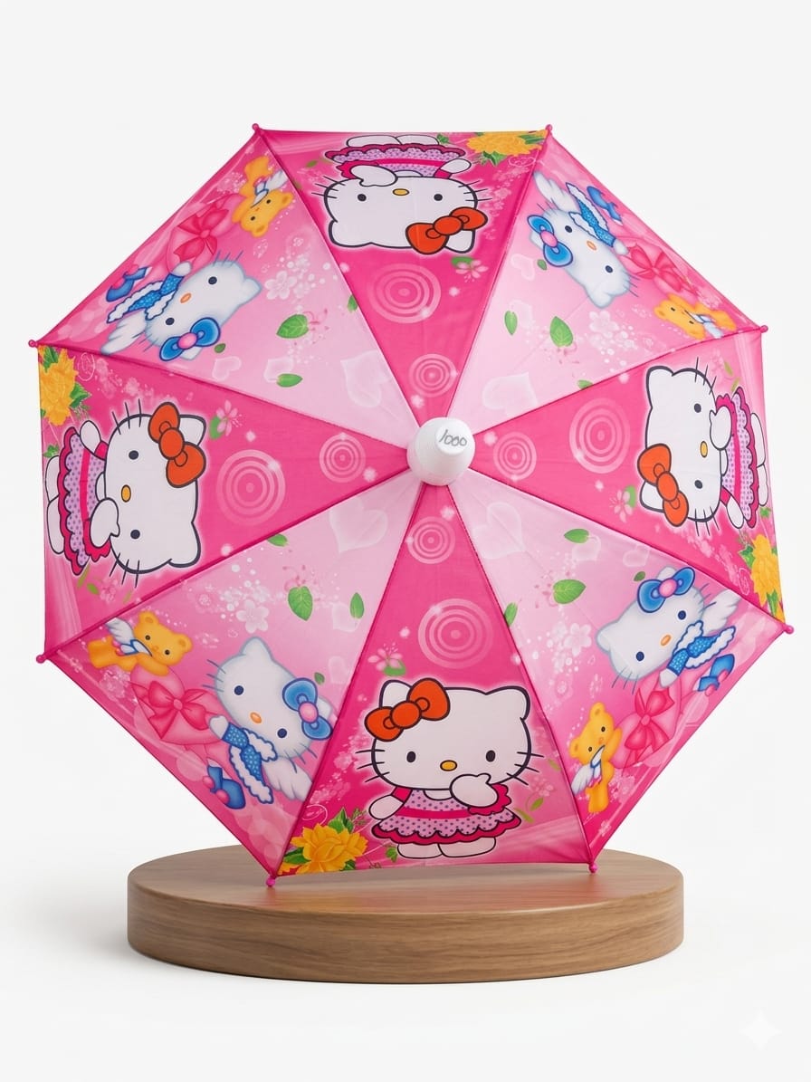 Pink Kids Umbrella with Transparent Plastic Cover