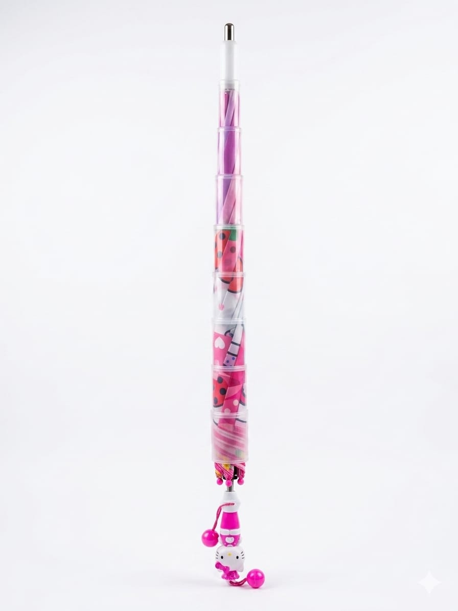 Pink Kids Umbrella with Transparent Plastic Cover