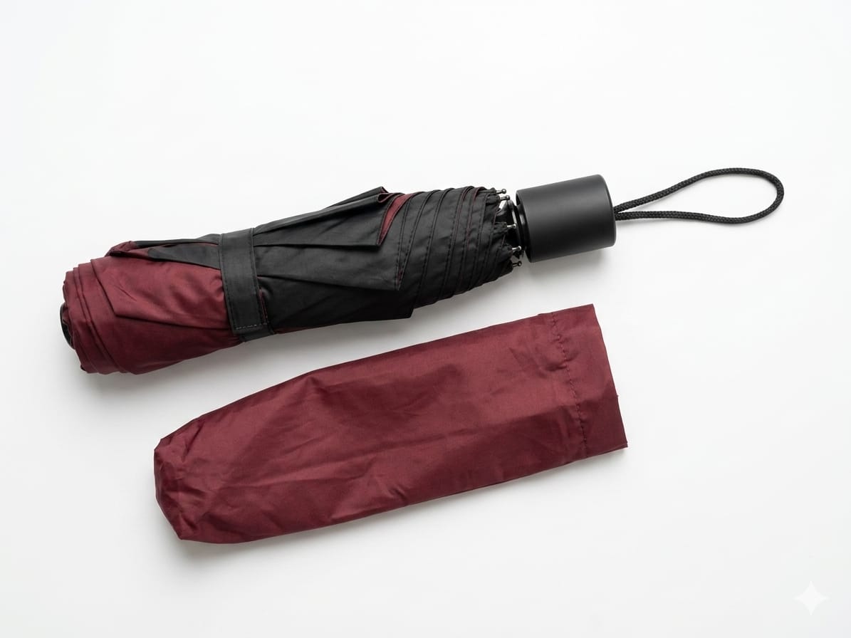 Premium Maroon & Black Foldable Umbrella – Luxury Compact Travel Umbrella for Men & Women