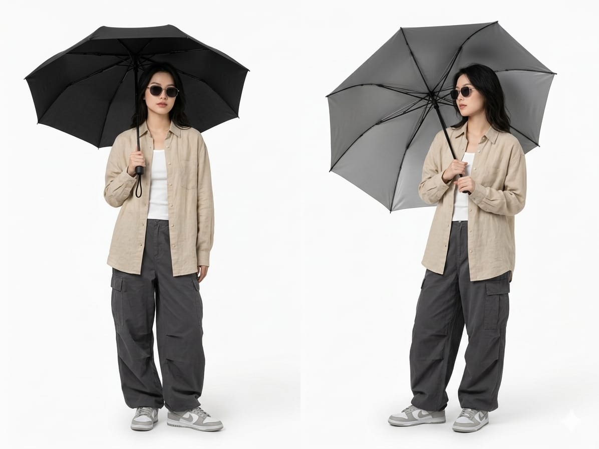 Compact Foldable Black/Grey Umbrella for Men & Women - Windproof Umbrella