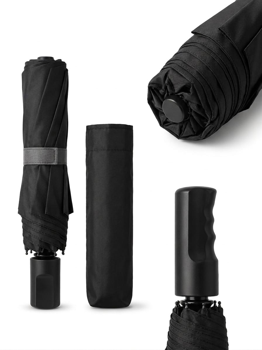Premium All Black Foldable Umbrella – Luxury Windproof for Men & Women